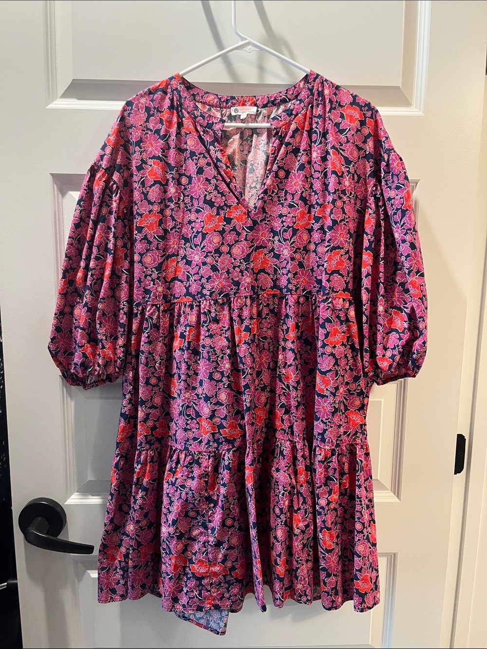 Sundry Pink and Red Floral Tiered Dress